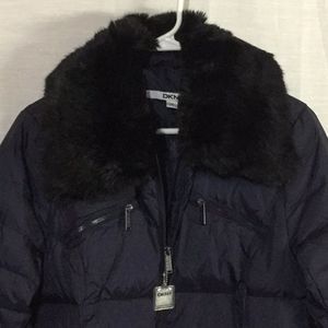 DKNY Water Repellent Down Puffer Coat w/Faux Fur